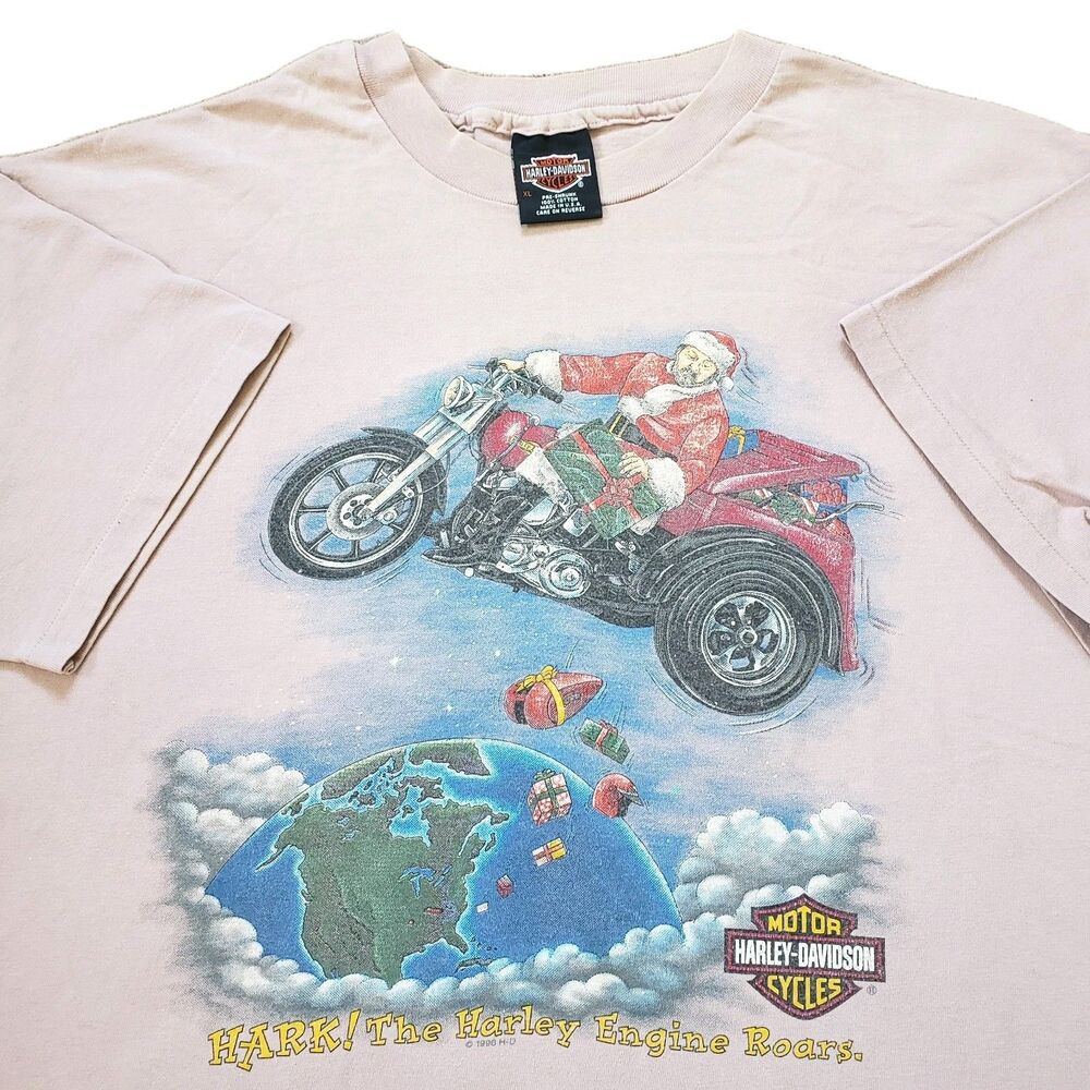 Vintage 90s Harley Davidson Santa Hark! Sz XL Single Stitch USA Made Mens Shirt